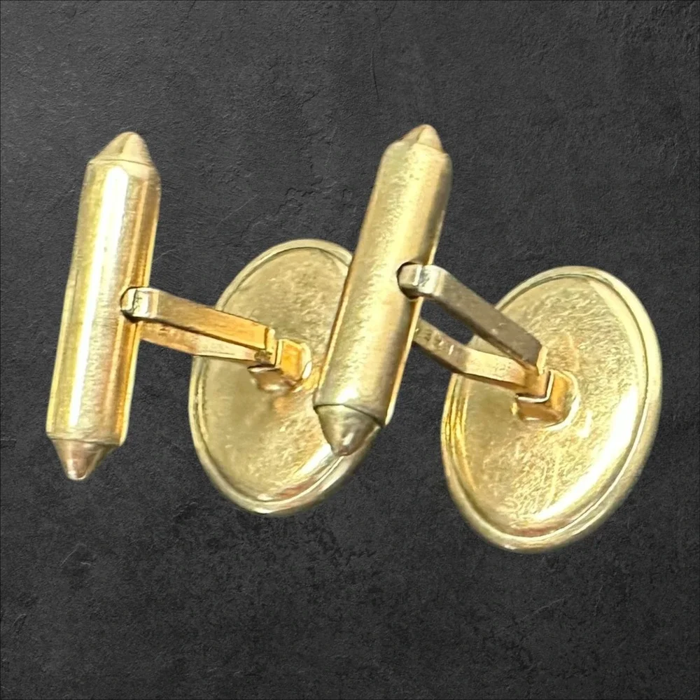 Krementz‎ Cufflinks Mens OS Gold Tone Vintage Patented Oval Concentric Border